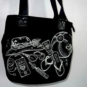 💕Brighton Black Beach Embroidery World Traveler Tote Purse Bag Leopard Print LN